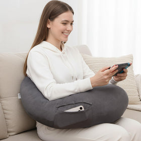 ENITYA extra large ergonomic pillow, side view, ideal for comfortable crocheting and lap tasks.