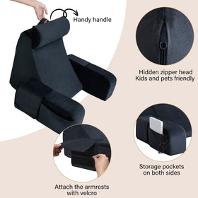 ENITYA Reading Pillow armrests convert to leg pillows for customizable support.