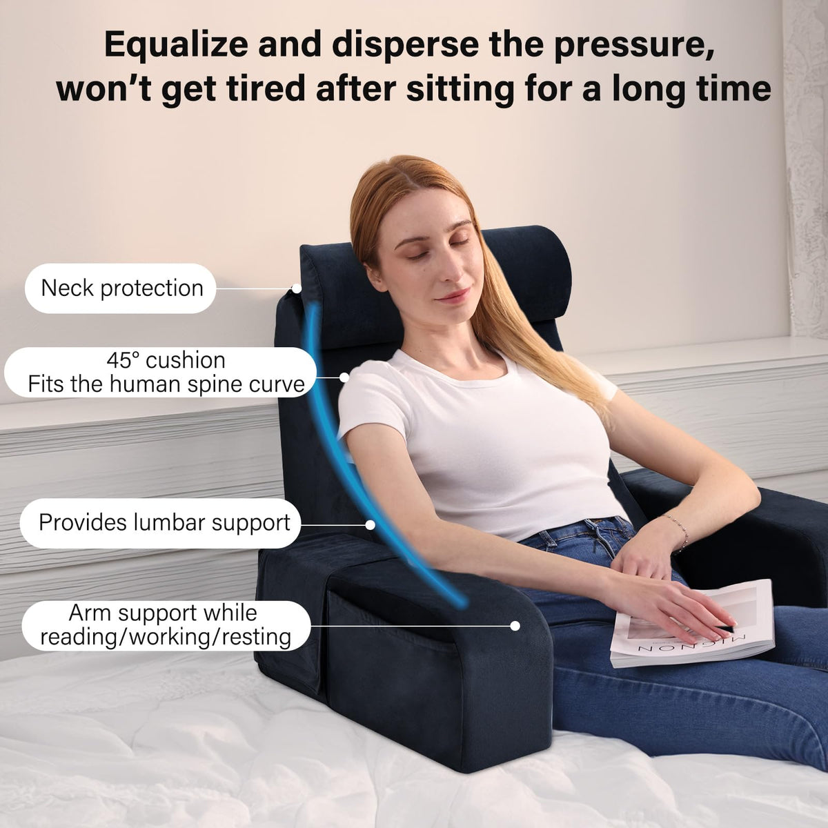 Enitya reading pillow with detachable armrests for flexible seating