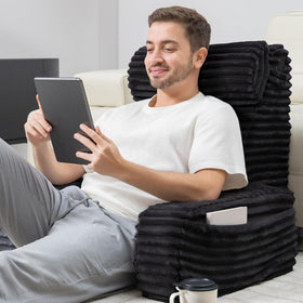 ENITYA reading pillow backrest with arms and pockets for cozy bed reading.