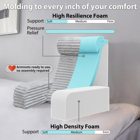 ENITYA reading pillow in bed with large side pockets keeps essentials within reach