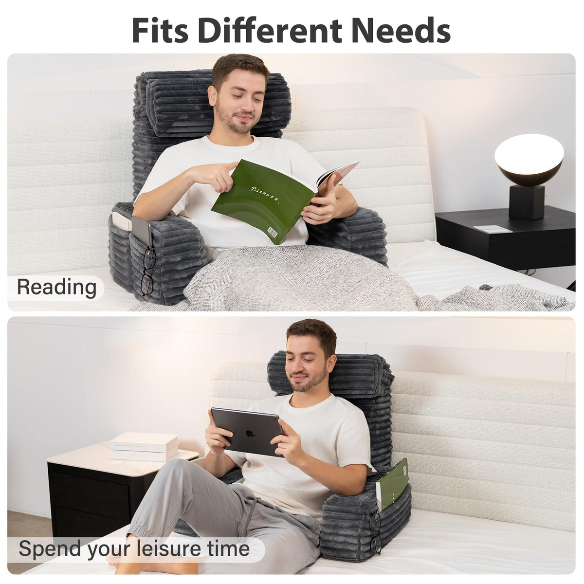 ENITYA reading pillow with machine washable cover for easy maintenance