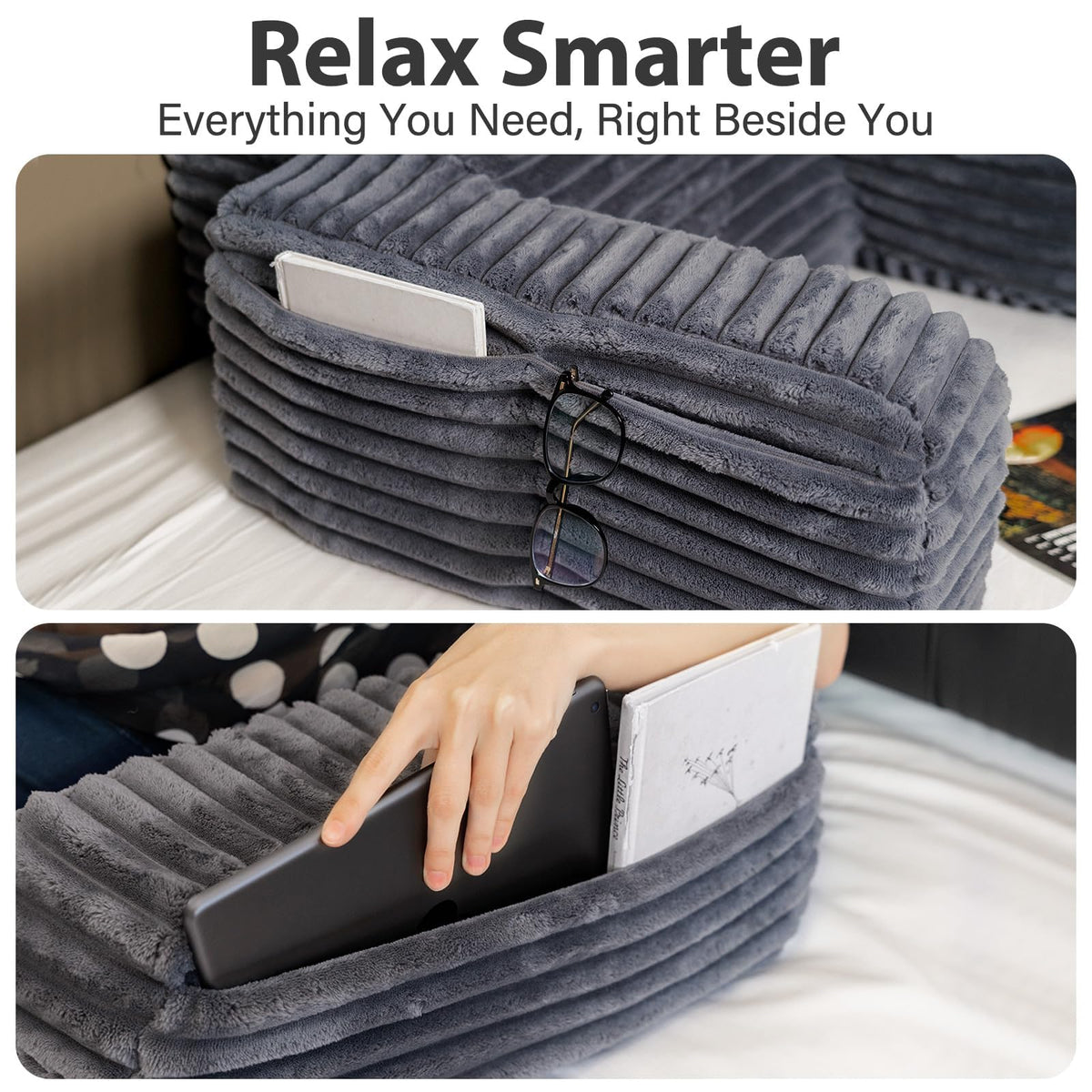 ENITYA reading pillow includes a portable handle for easy relocation