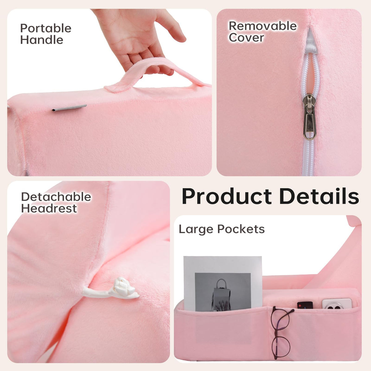 ENITYA removable washable cover with zipper detail, easy cleaning