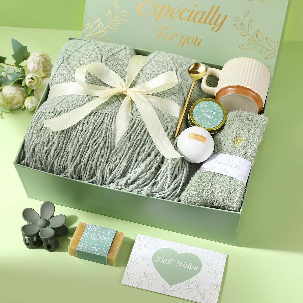 ENJOLLY Get Well Soon Gift Basket blanket for cozy warmth on chilly days