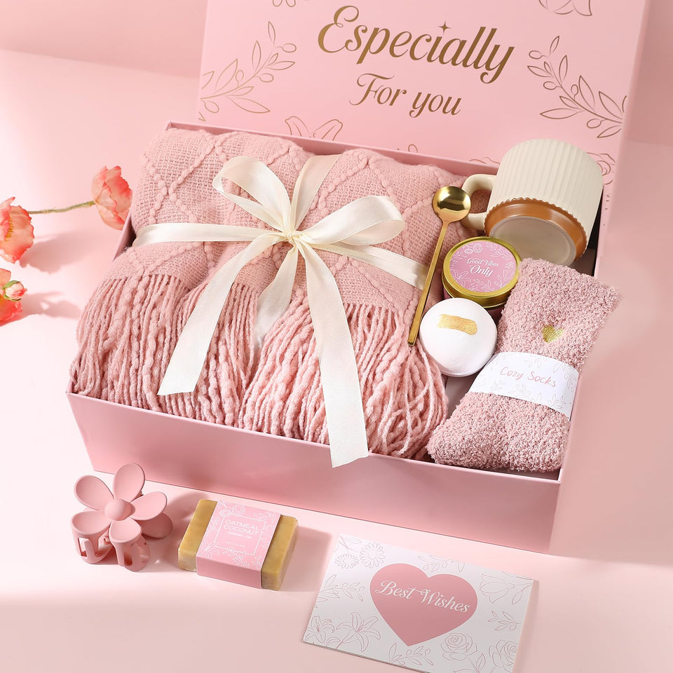 ENJOLLY Get Well Soon Gift Basket with fringe blanket for cozy evenings