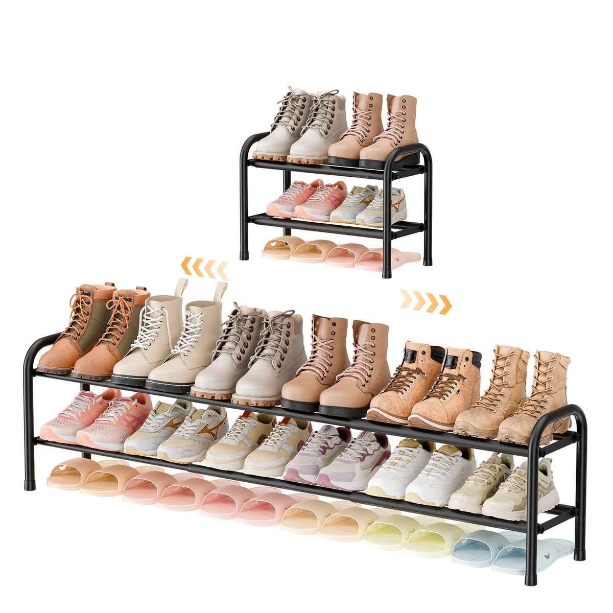 ENJOYBASICS 2-tier expandable shoe rack in black for versatile closet organization