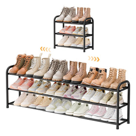 ENJOYBASICS 3-tier expandable shoe rack assembled in closet showing adjustable length for flexible storage