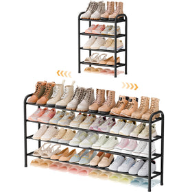 ENJOYBASICS 4-tier expandable shoe rack extended length keeps closet shoes neatly organized.