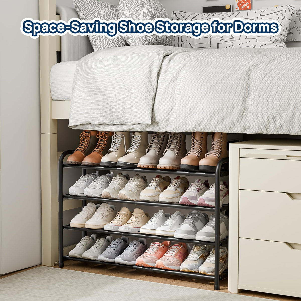 ENJOYBASICS adjustable-width shoe rack fits entryways with space-saving design