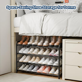 ENJOYBASICS adjustable-width shoe rack fits entryways with space-saving design