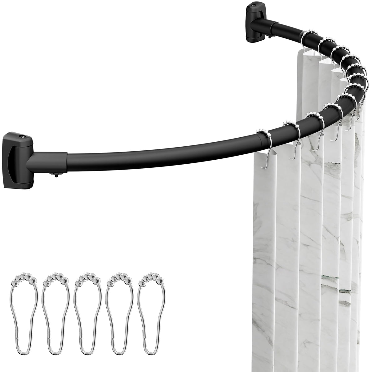 ENJOYBASICS curved shower rod with 35-77 inch adjustability for a custom fit.