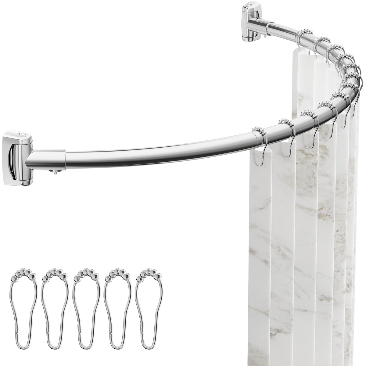 ENJOYBASICS curved shower rod extends from 35 to 77 inches for flexible bathroom fit.