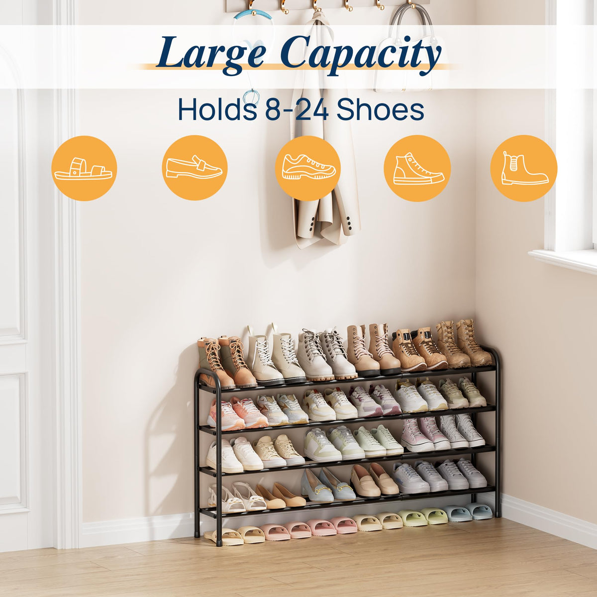 ENJOYBASICS easy-assembly shoe rack with screws included for quick setup.