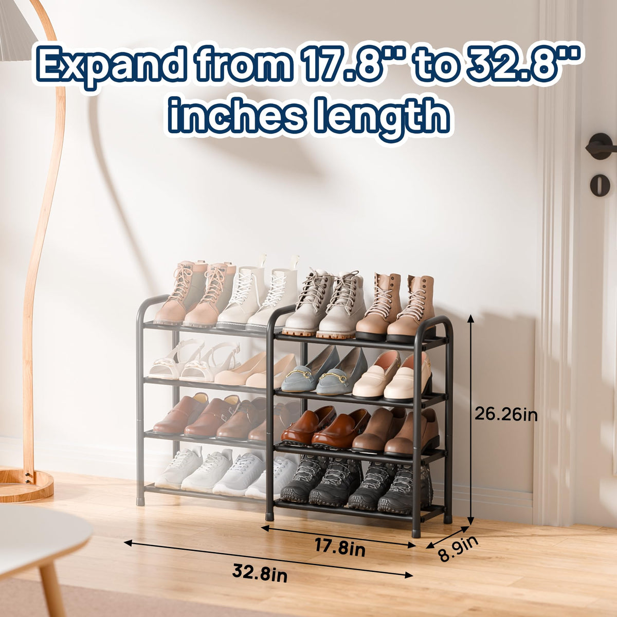 ENJOYBASICS free-standing metal shoe storage with durable black finish