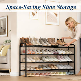 ENJOYBASICS fully expanded rack maximizes closet space for large shoe collections.