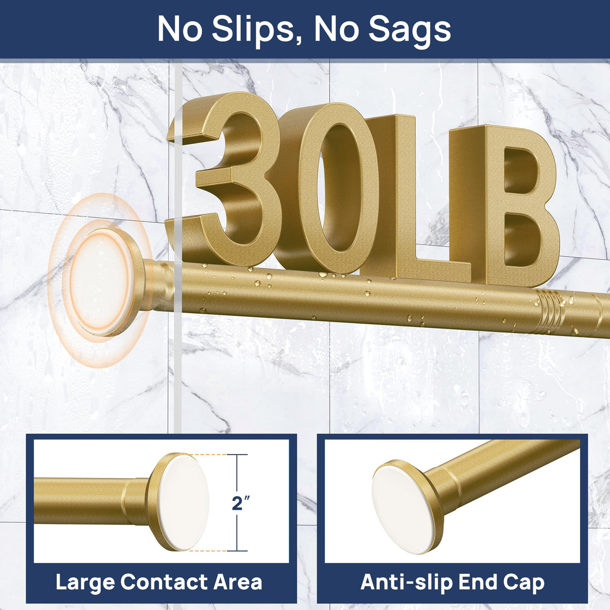 ENJOYBASICS Gold Shower Rod rustproof design ideal for humid spaces