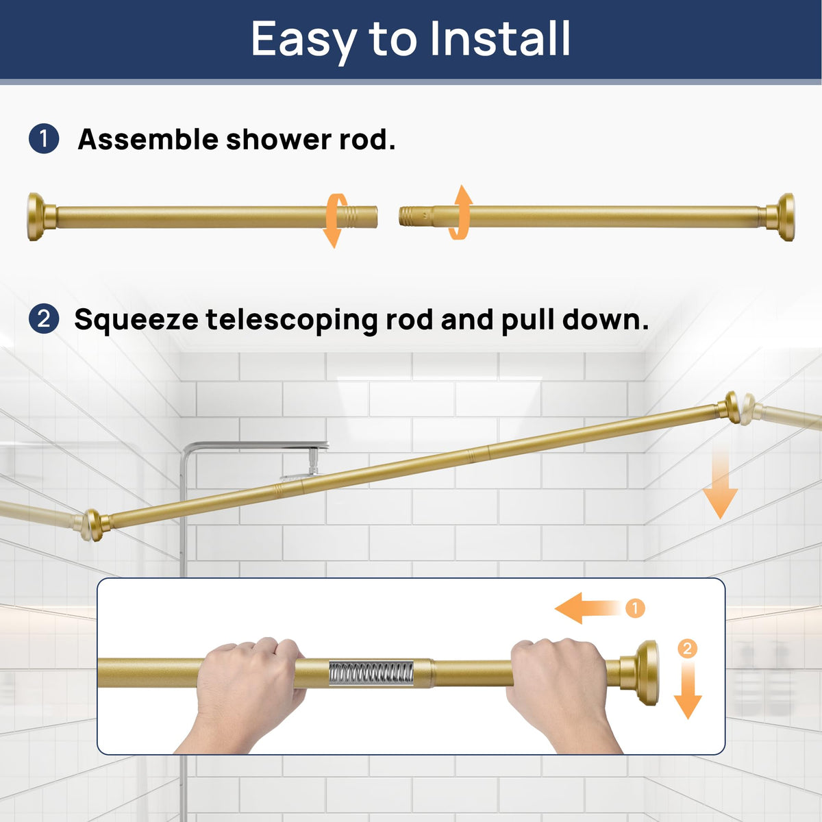 ENJOYBASICS Gold Shower Rod versatile for bathroom, closet, and room divider