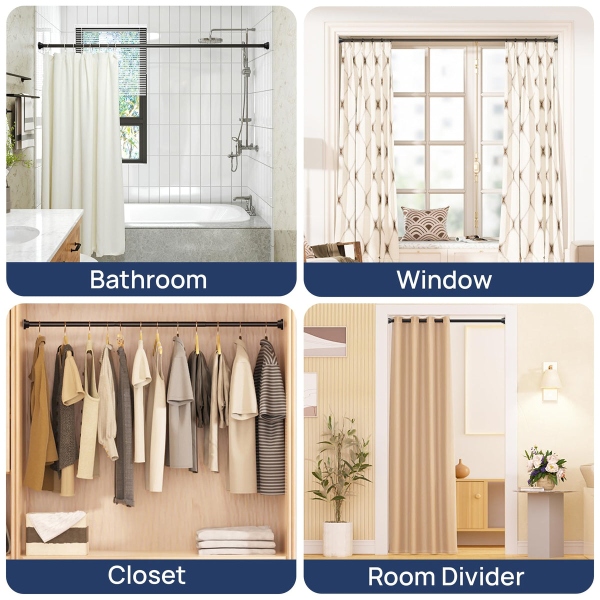 ENJOYBASICS multipurpose curtain rod fits windows showers and closets