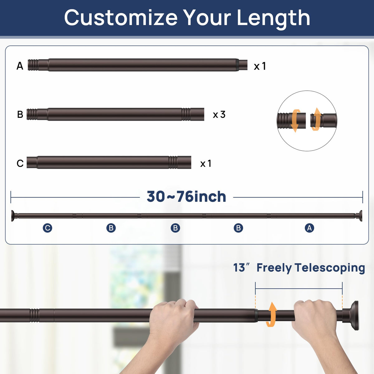 ENJOYBASICS stainless steel shower rod construction for durability and humidity resistance