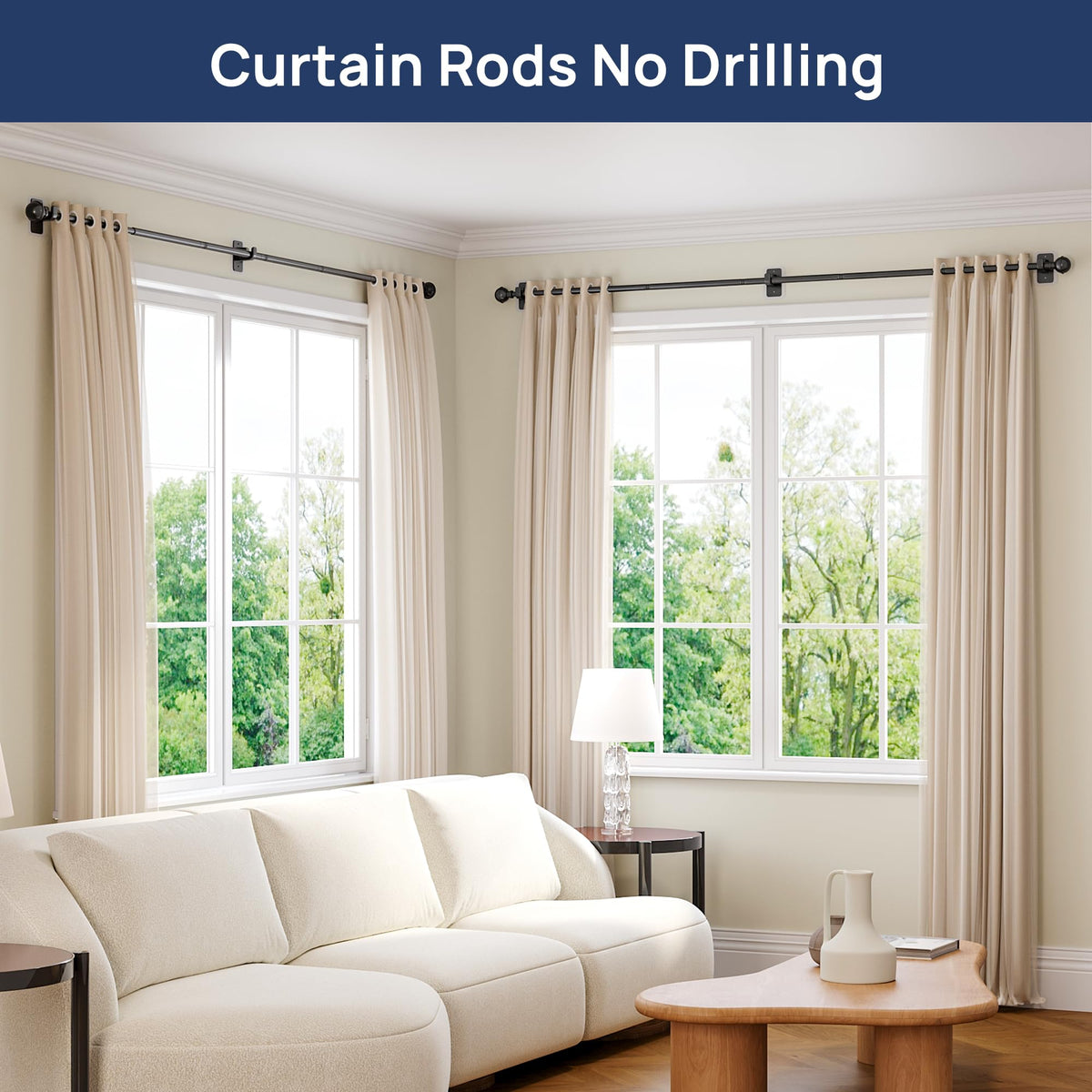 Telescoping curtain rod extended to demonstrate adjustable length.