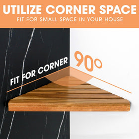 ENKEZI Acacia 2-Tier Corner Shelf showcases natural wood texture for warm bathroom decor.