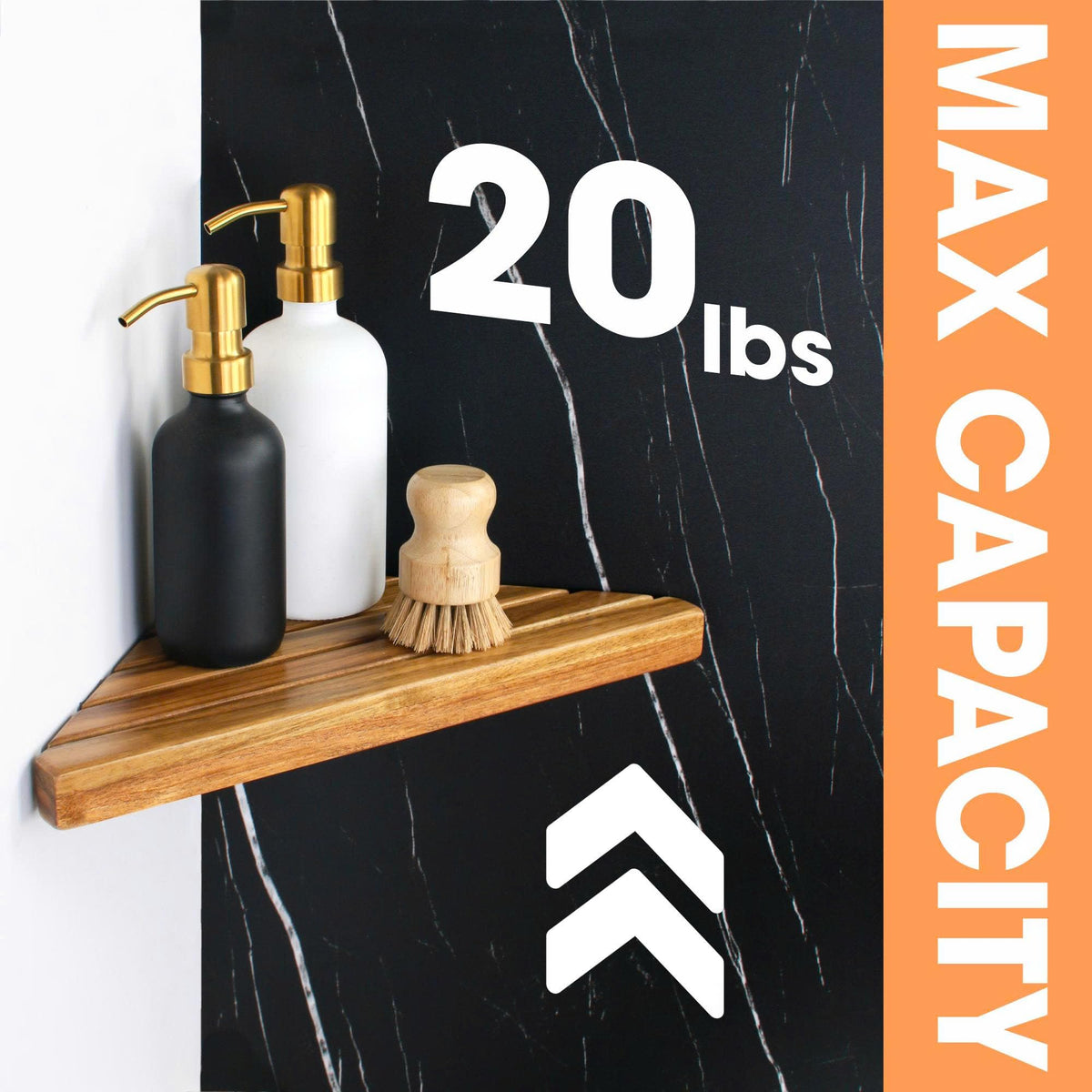ENKEZI Acacia 2-Tier Corner Shelf triangular design saves corner space in small bathrooms.
