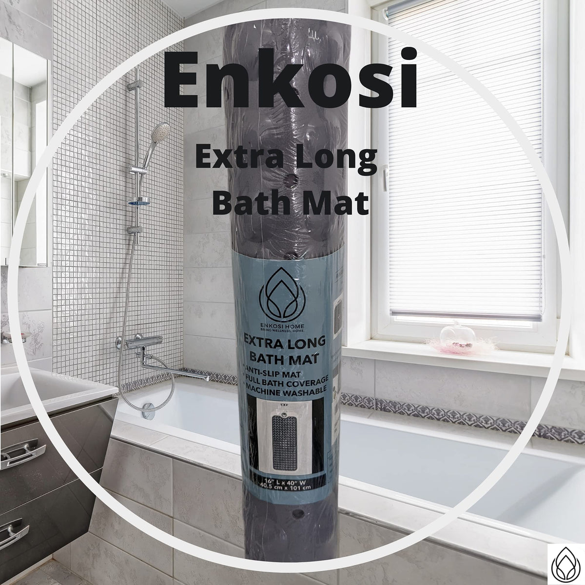 ENKOSI bath mat in charcoal complements decor while remaining durable.