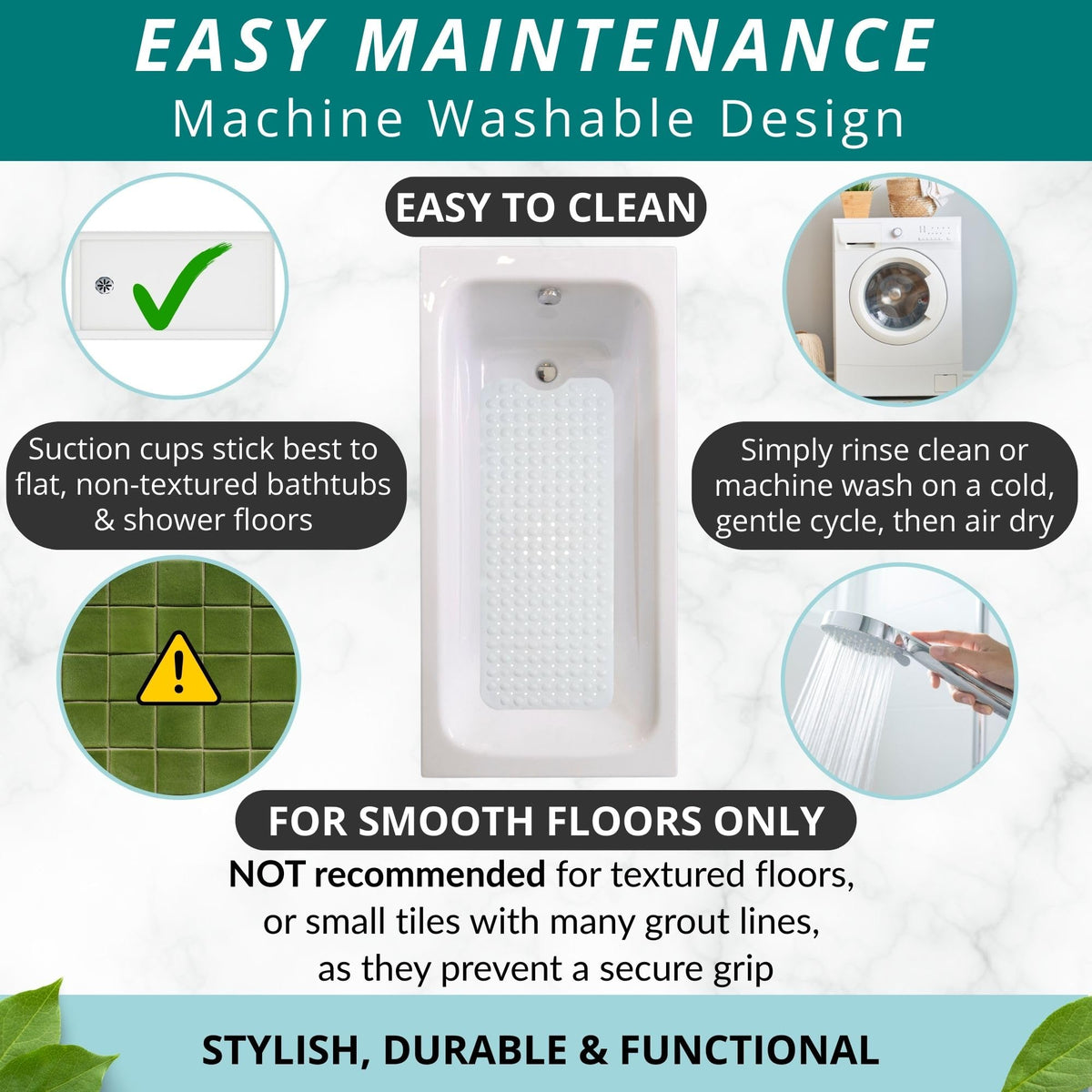 ENKOSI bath mat large 40x16 provides extensive slip protection.