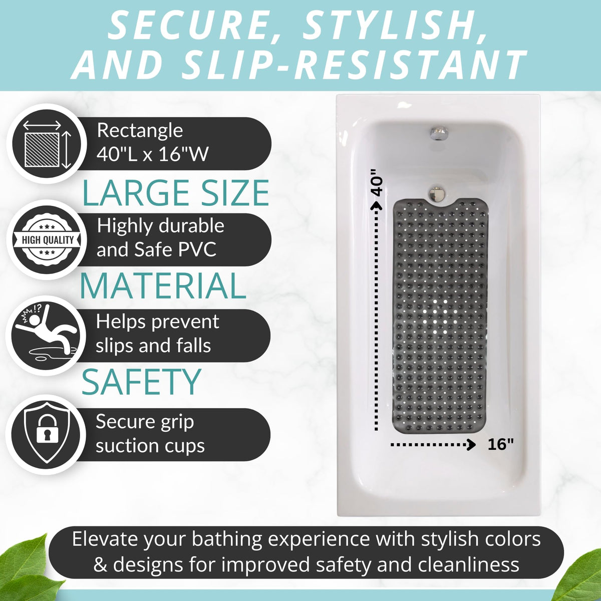 ENKOSI large non-slip mat provides extensive coverage for bathrooms.