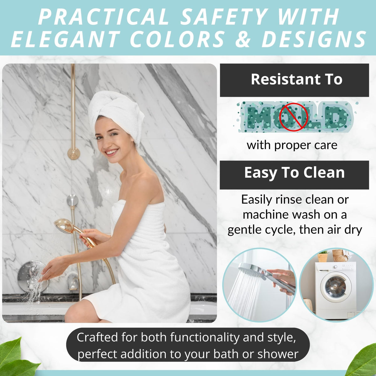 ENKOSI bath mat is machine washable for easy cleaning after use.