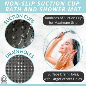 ENKOSI bath mat with high suction cups for secure grip in tub and shower.