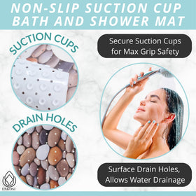 ENKOSI bath mat shows dense suction cups for strong anti-slip stability on wet surfaces