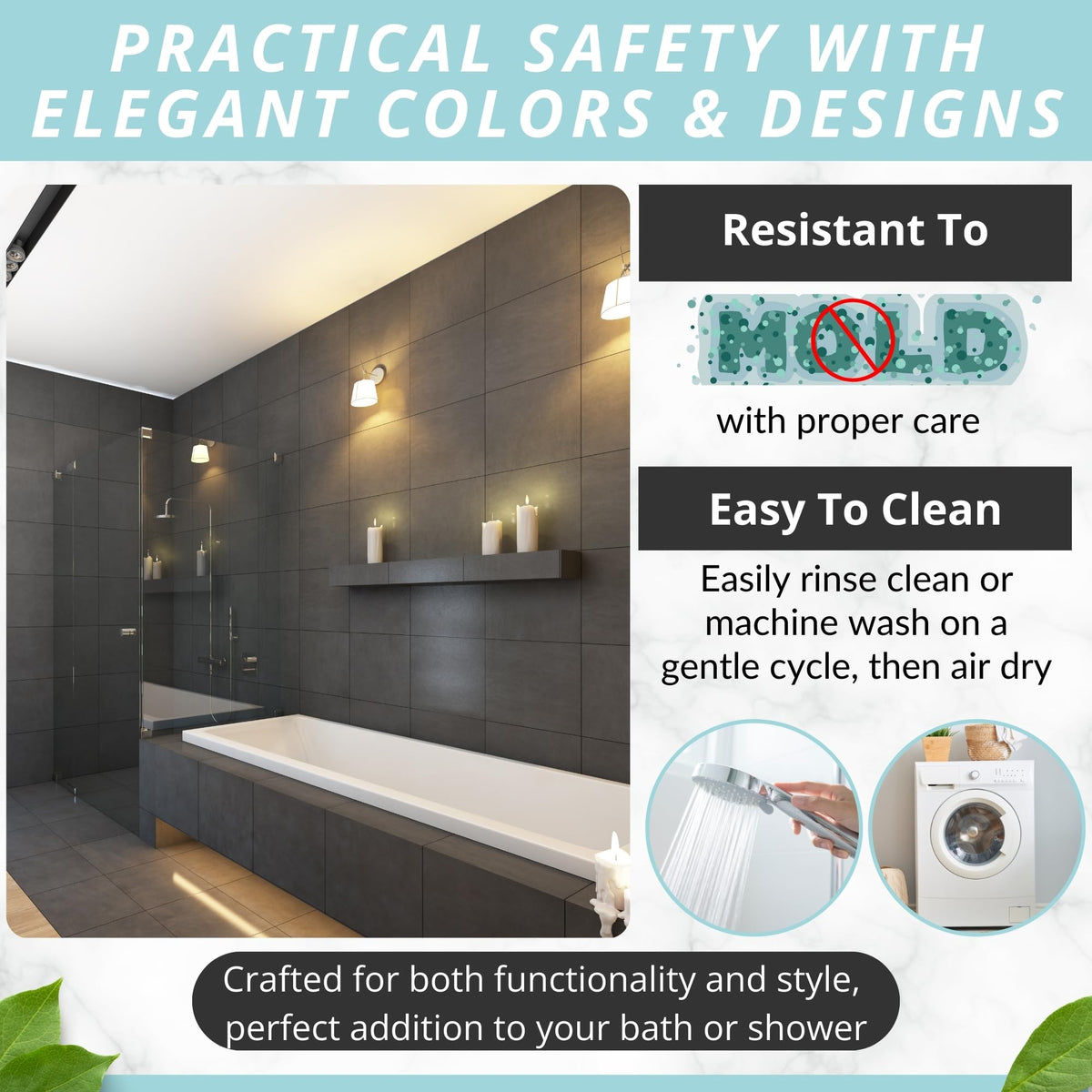 ENKOSI easy-clean PVC bathmat suitable for machine washing
