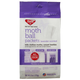 Enoz Lavender Scented Moth Ball Packet protects stored clothes in a drawer.