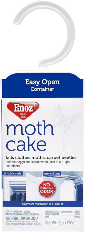 Enoz Moth Cake 3-Pack front view shows closet protection product packaging.