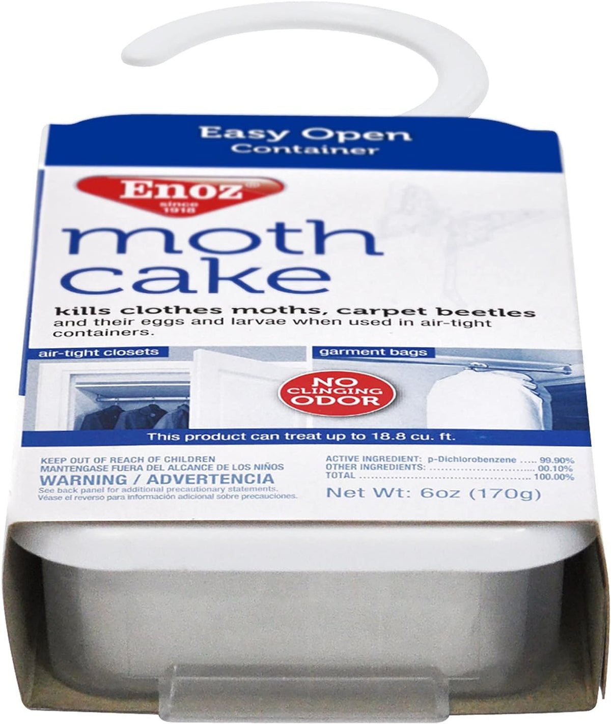 Enoz Moth Cake 3-Pack placed on shelf stores fabrics safely.