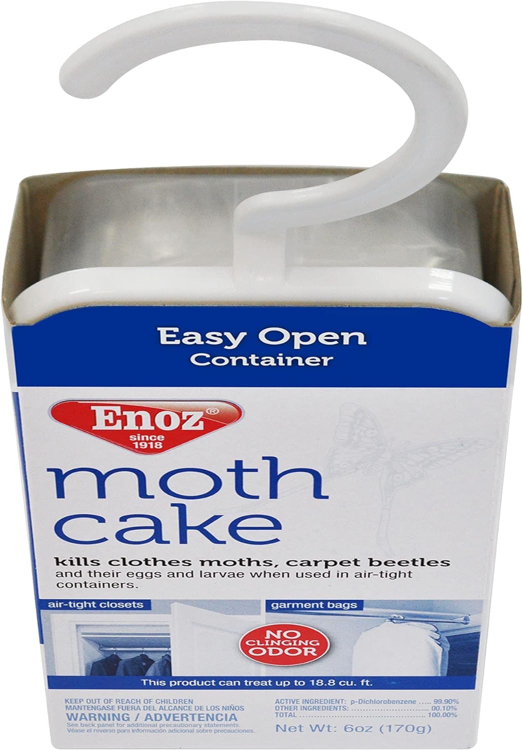 Enoz Moth Cake 3-Pack packaging shown with product details.