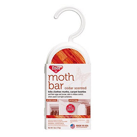 Enoz Moth Cakes with cedar scent hanging in a closet to deter moths.