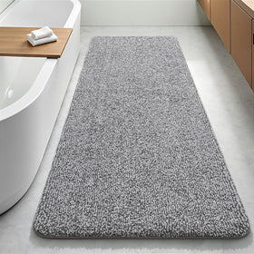 Enqinar bathroom runner 24x60 in green and white on bathroom floor for quick moisture pickup