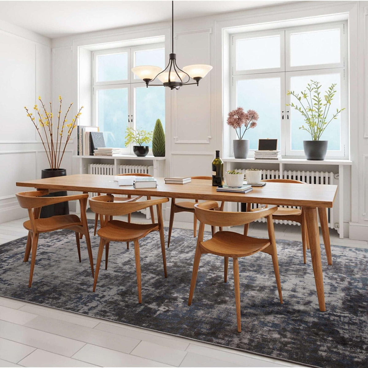 Enqinar modern abstract 3x5 rug low pile fits under doors smoothly