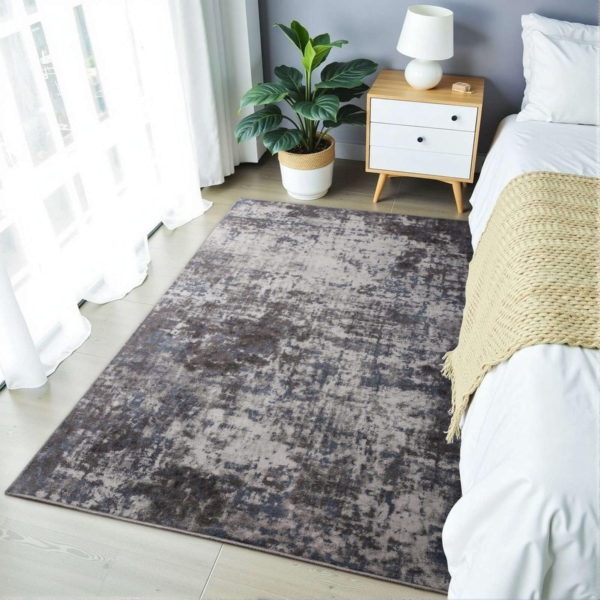 Enqinar modern abstract 3x5 rug non-slip backing keeps area steady on floor