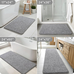 Enqinar multi-purpose rug shown in bathroom and hallway settings for versatile use