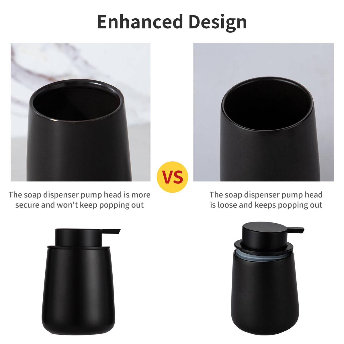 Enra Black Soap Dispenser wide-mouth opening for easy refills