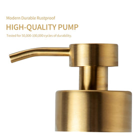 Enra Gold dispenser featuring a brushed stainless steel pump for smooth foaming soap.