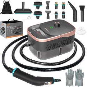 Enromted steam cleaner front view showing portable, powerful home cleaning capability