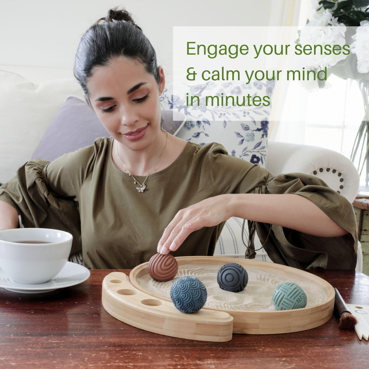 Enso Sensory fine granite sand creates soothing patterns for mindful movement.