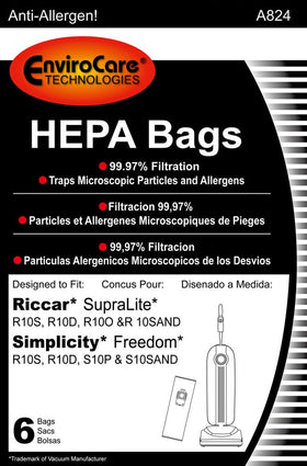 EnviroCare bags aligned for Riccar SupraLite fit with Green Bag Holder