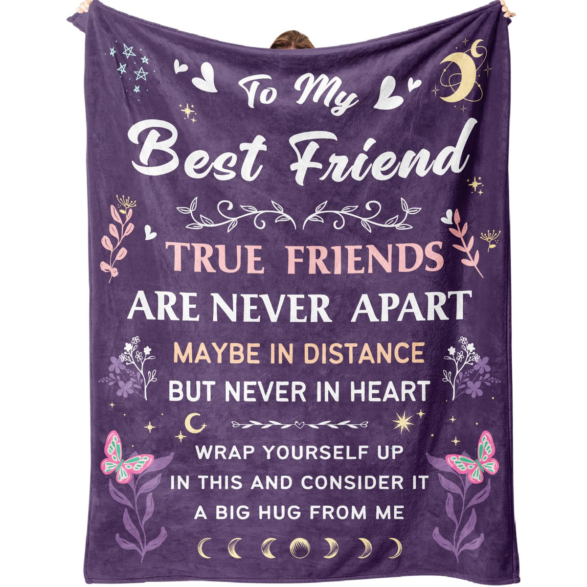 EOBIBIFUN best friend blanket close-up shows plush softness and inspiring quote for cozy moments.