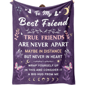 EOBIBIFUN best friend blanket close-up shows plush softness and inspiring quote for cozy moments.